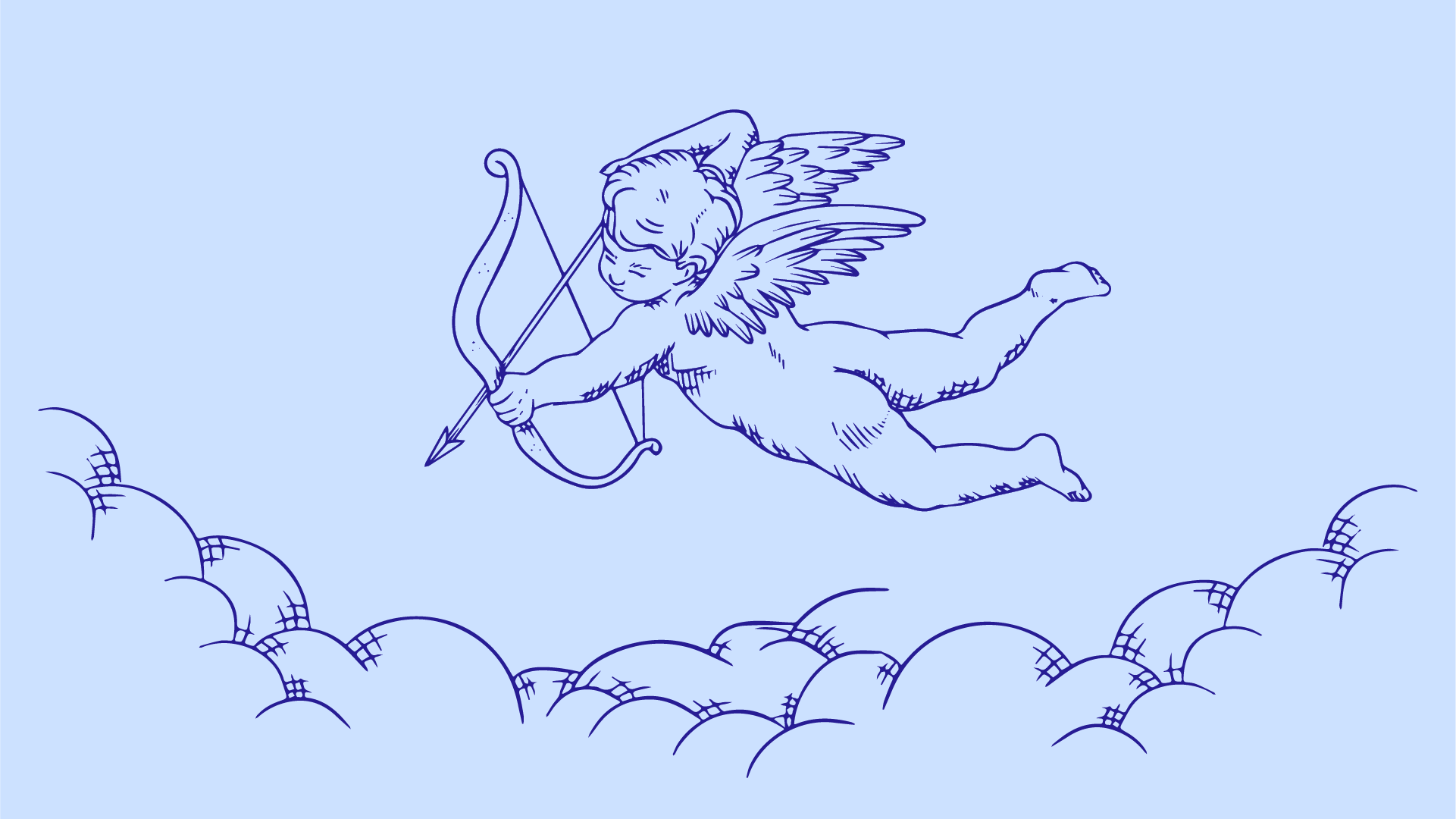 Valentinstag - Engel mit Pfeil und Bogen über Wolken