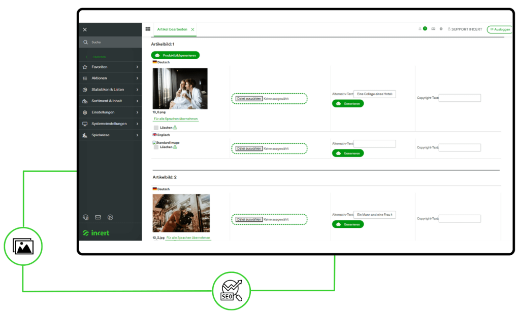 incert Backend Artikel bearbeiten Ansicht SEO Optimierung