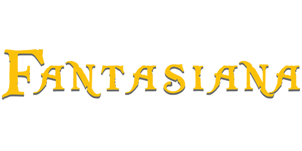 Logo von Fantasiana in gelb-goldener Schrift mit grauem Schatten auf weißem Hintergrund.